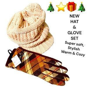 NEW HAT/GLOVE SET BRIMMED HAT W/WARM LINING & SMART TOUCH GLOVES BOUTIQUE ITEMS